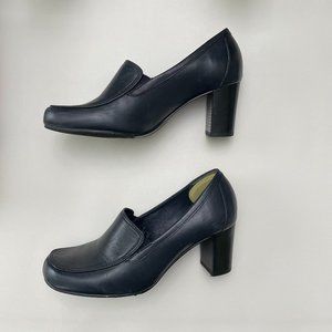 Antonio Melani Round-toe heeled loafers Black/Dark Navy Blue Leather